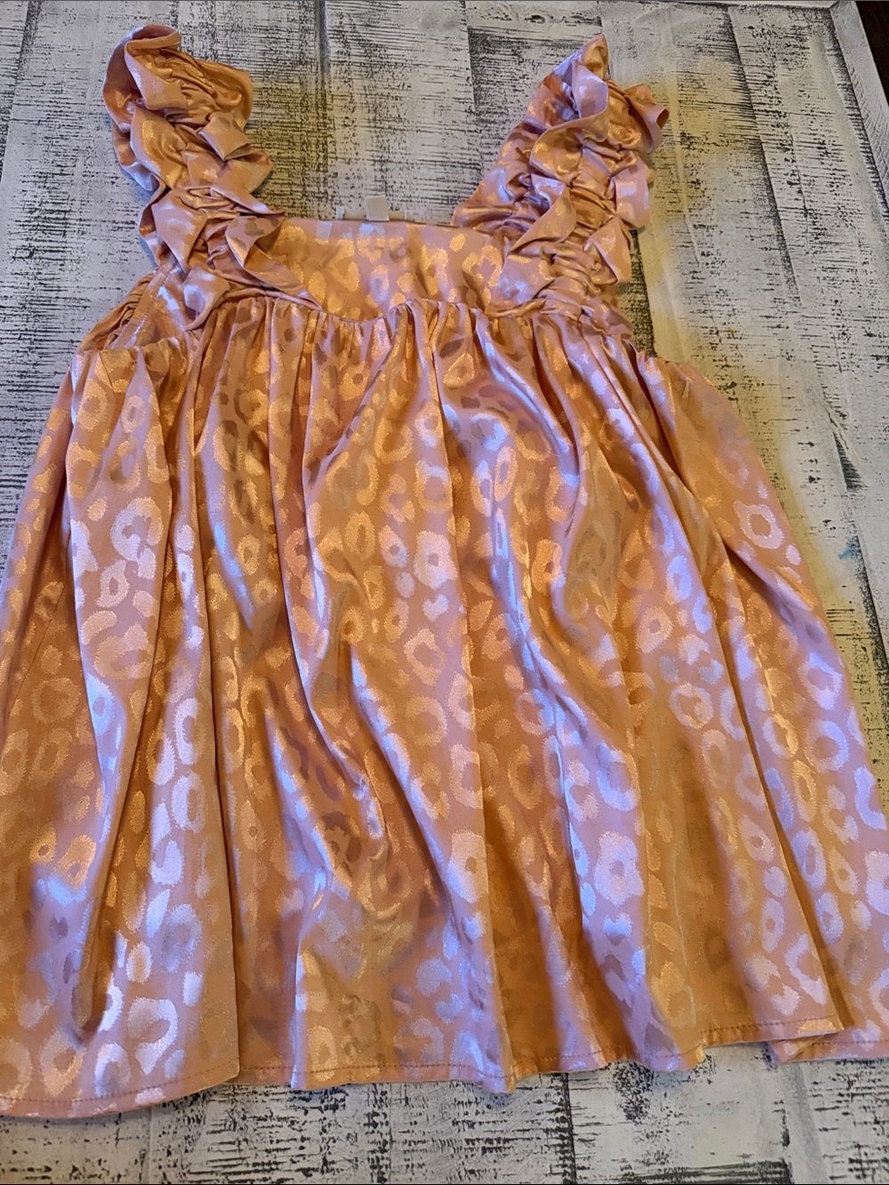 Satin Pink Leopard Print Ruffle Strap Top - Picture 4 of 4